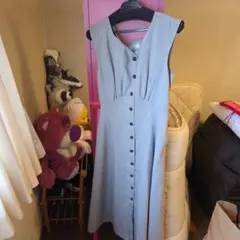 Noelaグリーン グレー ボタン付きワンピース