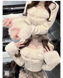 ファーホルターネックリボンニットトップス【ru1387】