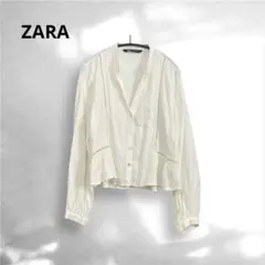 ZARA ザラ　レーストリム シャツ 長袖 S オフホワイト