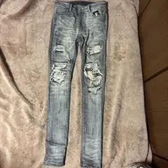 ダメージ加工 スキニーデニム グレー