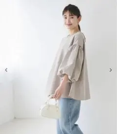 ブラウス バルーンスリーブ Aライン パリフワ バックリボン 五分袖 七分袖