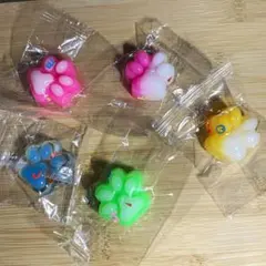 【新品】肉球スクイーズ5個セット①｜癒し系ぷにぷに｜カラフル肉球猫｜ストレス解消