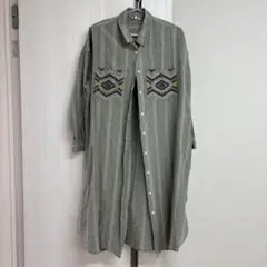 ストライプ柄 長袖シャツワンピース