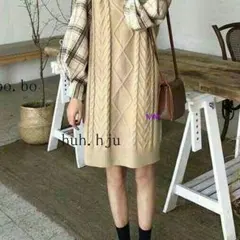 チェックシャツニットワンピース 秋冬 トレンド 韓国 レディース 大人I#I