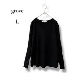 grove グローブ　レディース　長袖ニット　袖レース　ブラック　黒　Lサイズ