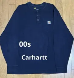 00s Carhartt ヘンリーネック 長袖 ポケットTシャツ ネイビー Lのサムネイル