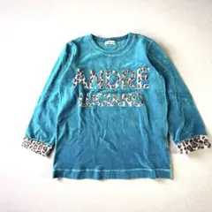 アンドレルチアーノ ベロア風トレーナー ヒョウ柄ロゴ ターコイズブルー 派手