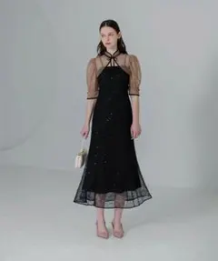 フラワーレースカラーチュールレイヤードキャミワンピースAライン