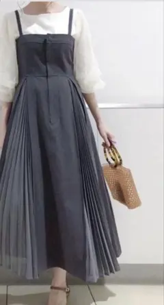 mysty woman キャミワンピース ジャンパースカートプリーツ切替のサムネイル