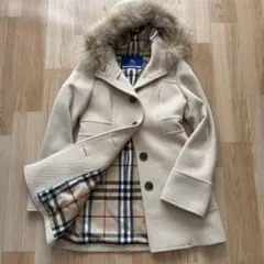 BURBERRYBLUE LABELファー付コート　ウールアンゴラ混　38