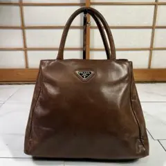 PRADA ナッパ トートバッグ オールレザー ブラウン 三角ロゴ 肩がけ