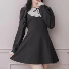 pium フリルリボン襟付きセットアップ ブラック - メルカリ