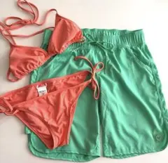 ROXY 水着 ビキニ グリーン　ロキシー　サーフィン　サーフパンツ