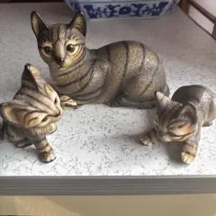 ヴィンテージ 子猫 インテリア ネコ Demain陶器製 キジトラ 3体セット