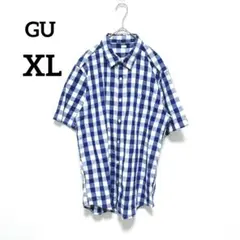 GU ジーユー　半袖シャツ　XL　青　白　ギンガムチェック　メンズ　1431のサムネイル
