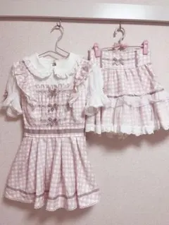 ギンガムツイードセットアップピンク