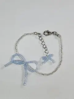 水色リボンモチーフ ビーズブレスレット