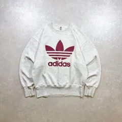 90s adidas トレフォイルロゴ スウェット 霜降りグレー L 古着