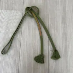 冠組　ゆるぎ組　帯締め　長尺　抹茶色　緑　黄色のアクセント