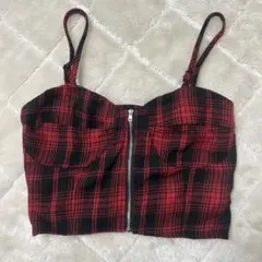 レッドとブラックのチェックキャミソール