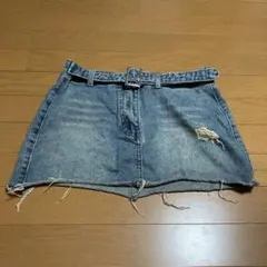 デニムミニスカート ダメージ加工 ベルト付き