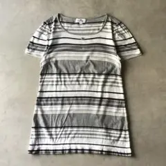 courreges クレージュ　半袖　Tシャツ　総柄　ボーダー　ホワイト　グレー