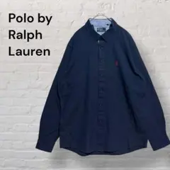 ポロラルフローレン 長袖シャツ XXL ネイビー 赤ポニー BD 古着