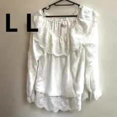 美品⭐️LLサイズ【ソリデル】フリル付きブラウス】乙女チック　体型カバー　大きめ
