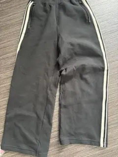 黒と白ストライプのウエストゴムワイドパンツ S