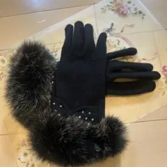 ファー&ラインストーン付き手袋♡