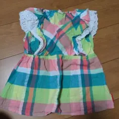 Moujonjon　フリル袖チェック柄シャツ 110cm