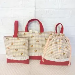 入園入学♡くま柄レッスンバック３点セット♡女の子フリルバック