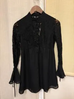 FOREVER 21 ブラック レース シフォン ミニワンピース チュニック