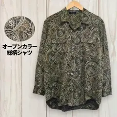 ペイズリー 長袖総柄シャツ 開襟 ポリエステル100% L相当 古着