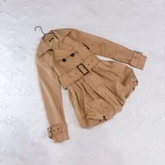 GRAILコート ショート プリーツ ベージュ ダブルブレスト トレンチコート