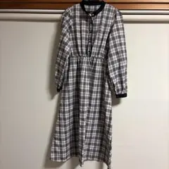 【春秋 長袖ワンピース】チェック柄 ロングワンピース ガーリー