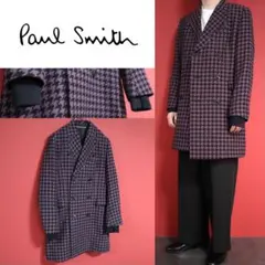 【極美品】Paul Smith 千鳥格子 紫 シルク混 袖リブ 襟ステッチコートのサムネイル