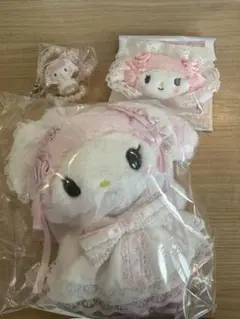 サンリオ　ホワイトフリル　マイメロディ　マスコットストラップ ヘアクリップ 3点