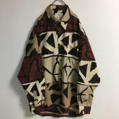 80s〜90s 古着 クラックアート ポリシャツ 長袖 メンズL相当 日本製