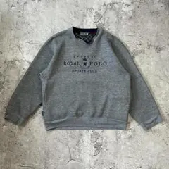 ゆるだぼ スウェット 刺繍ロゴ グレー レトロ チェック柄 L トレーナー