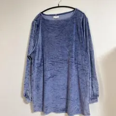 cupio 【XL】チュニック丈 ベロア プルオーバー ボートネック ブルー