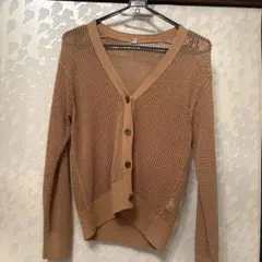 ベージュ メッシュ編み Vネックカーディガン
