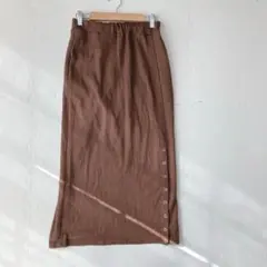良品✨ ロングスカート タイトF ブラウン スナップボタンスリット 総ゴム 春夏