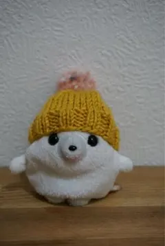 ぬいぐるみニット帽（マスタード×ピンク）