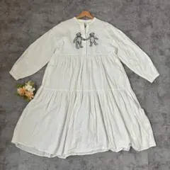 ［merry jenny］刺繍ホワイトコットンワンピース（F）ロング丈