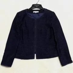 【美品✨】組曲 ノーカラー テーラードジャケット ラメ混 紺 サイズ3