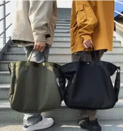再入荷！大きめ ナイロントートバッグ 大容量 旅行バッグ 軽量 黒 韓国