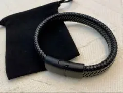 未使用 編み込みPUレザーブレスレット 磁石式 ブラック 黒のサムネイル