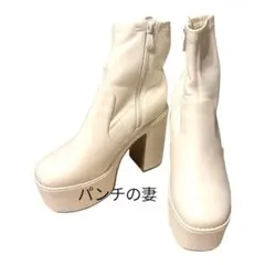 美品 attagirl 厚底プラットホーム ストレッチ ブーツ ホワイト