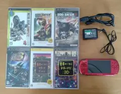 赤色 PSP 本体とゲームソフト6本セット　PSP3000